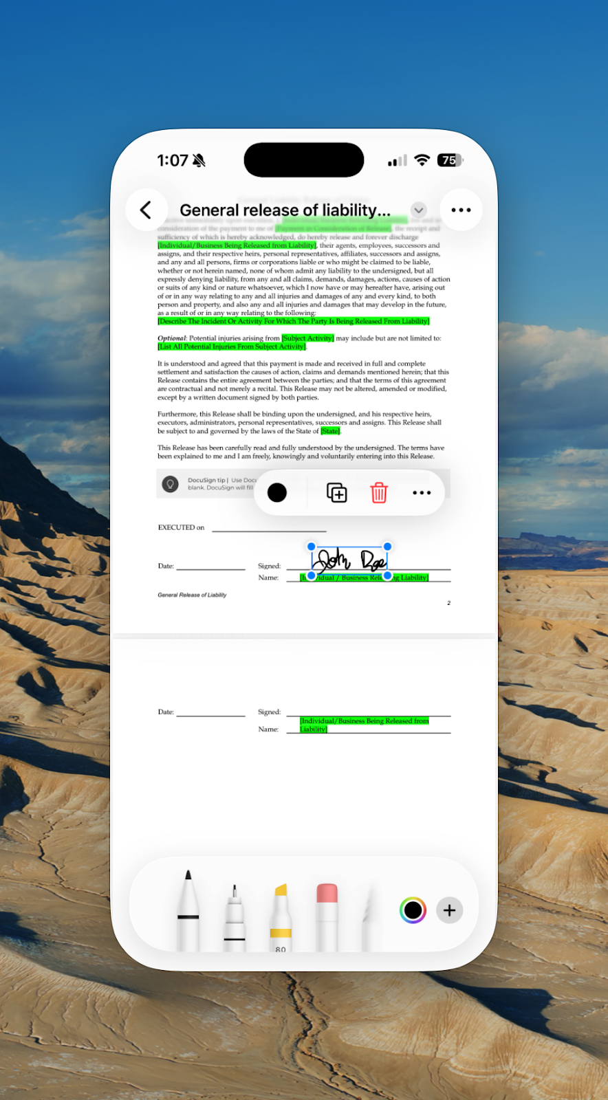 Jotform Sign Mobile Sign Editor Signature Field