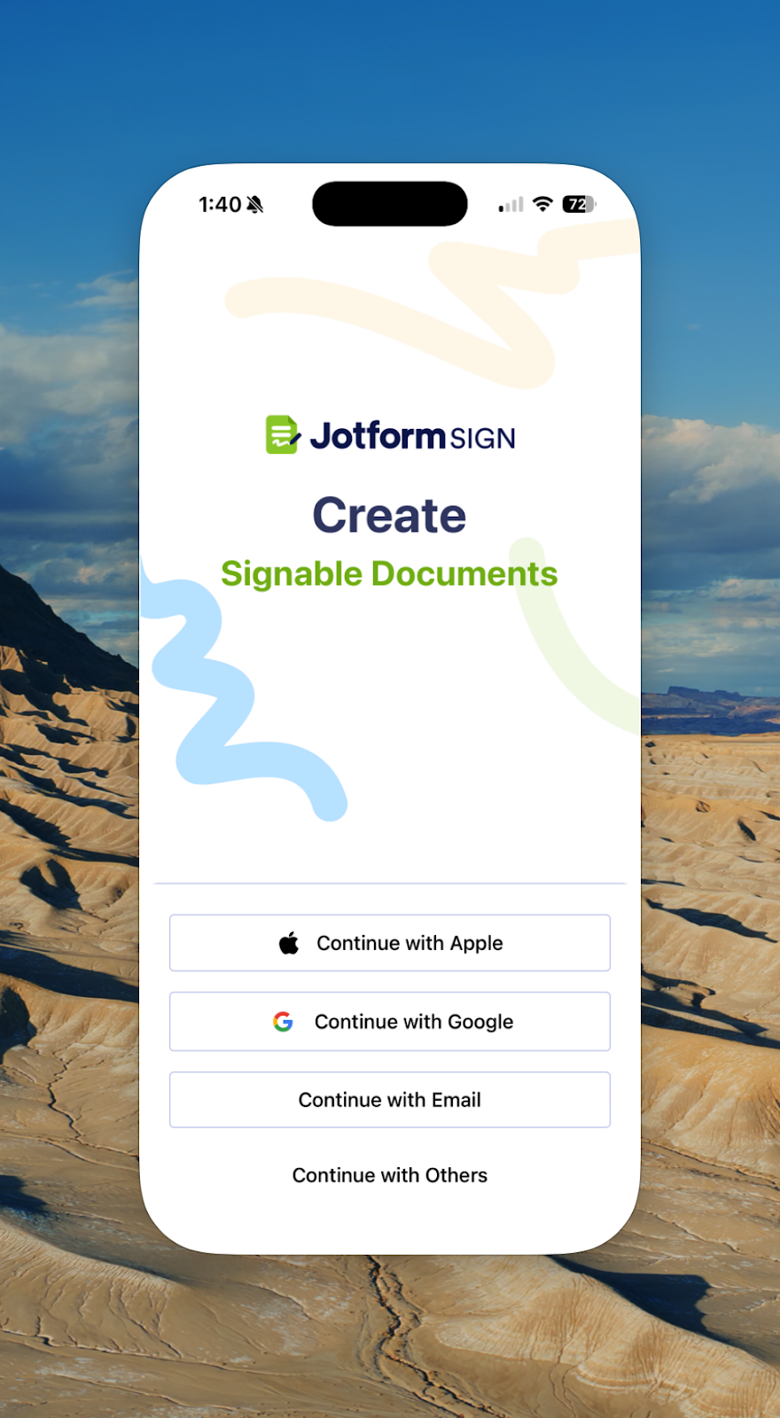 Jotform Sign Mobile Log-in Screen