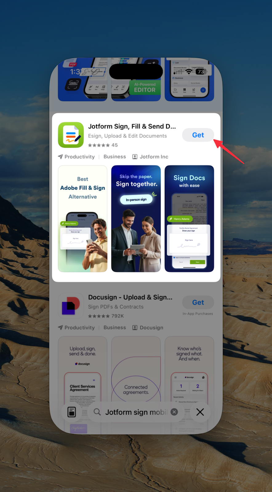 App Store Jotform Sign Mobile App Page