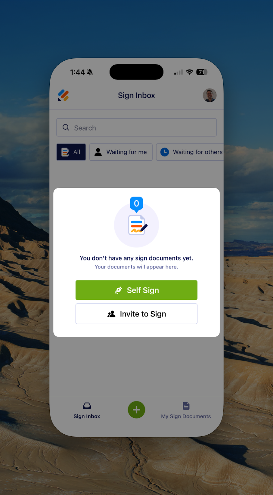 Jotform Sign Mobile Main Menu