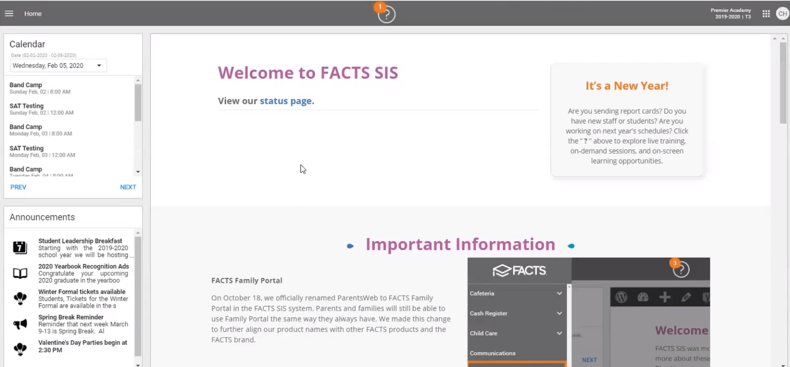 Interface utilisateur du système d'information étudiant FACTS