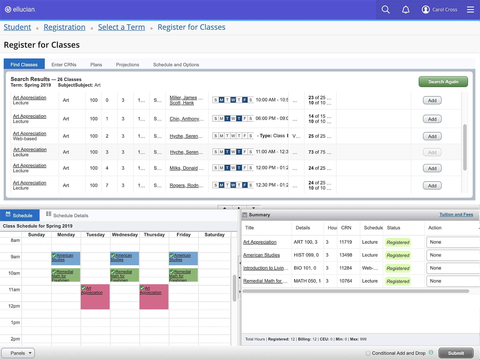 Interface utilisateur d'Ellucian Banner
