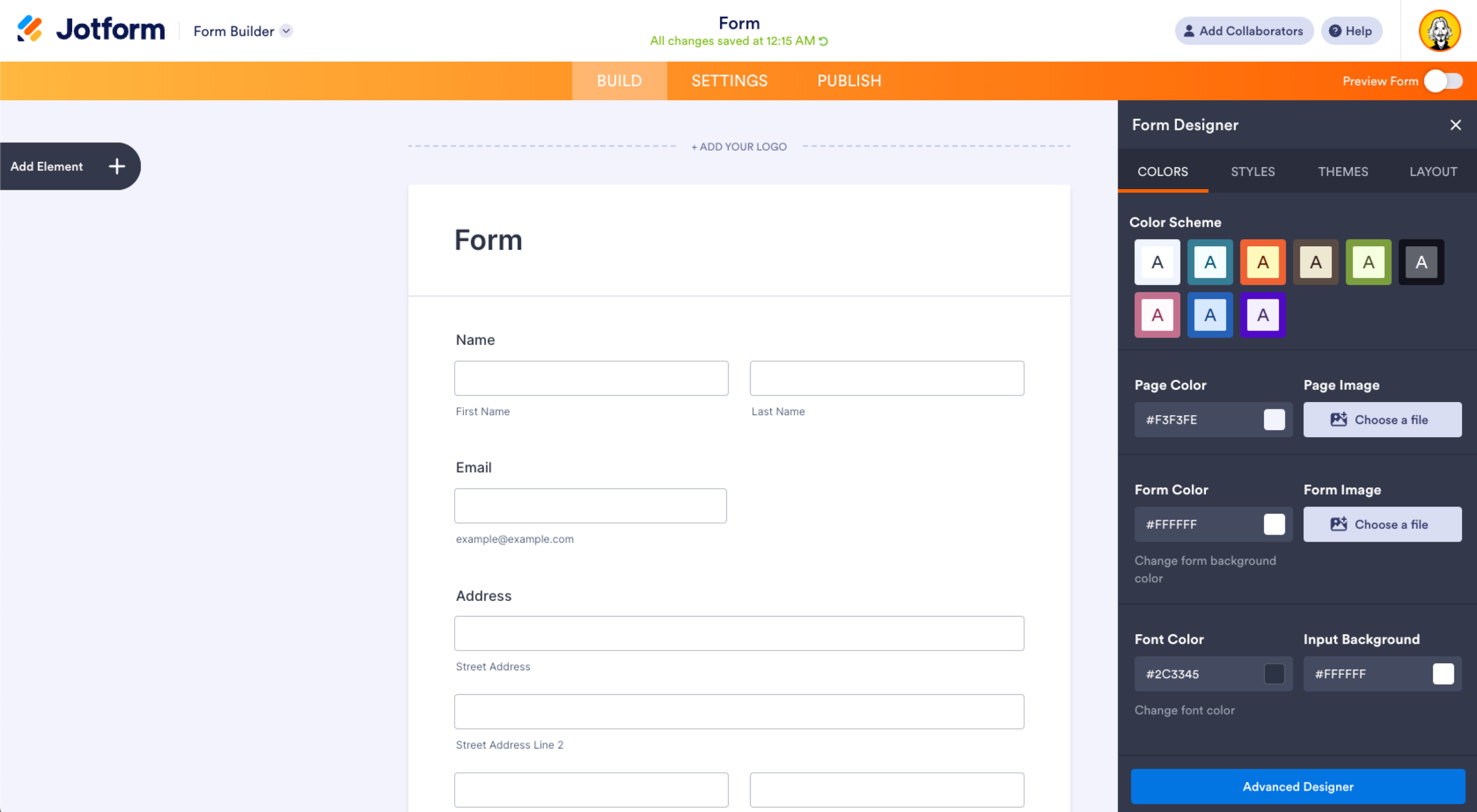 Jotform Form Builder Form Designer Menu