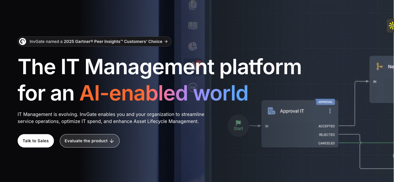InvGate website with the words: "The IT Management platform for an AI-enabled world"