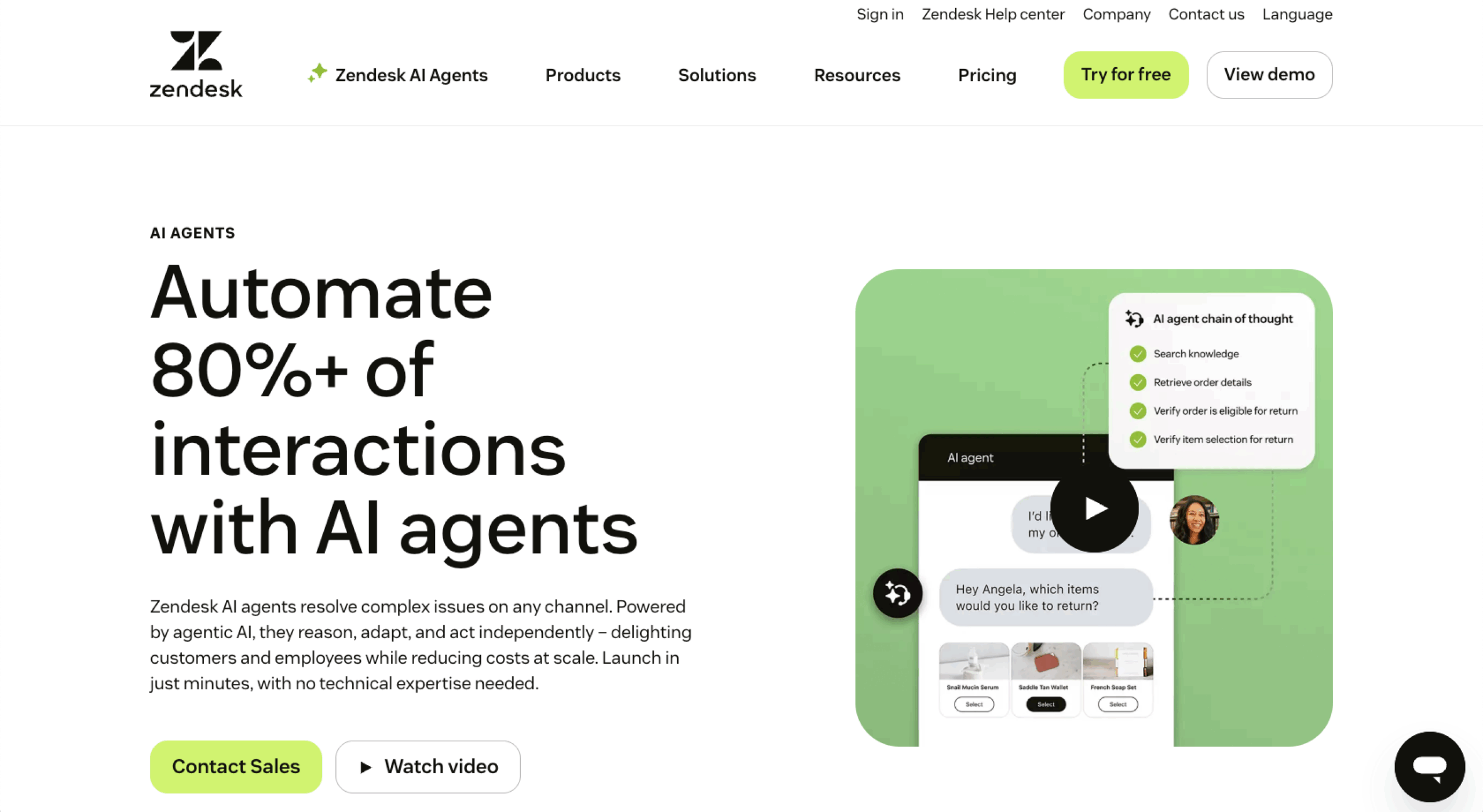 Zendesk AI Agents Landing Page