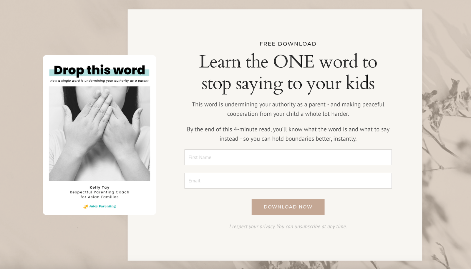 Benutzeroberfläche von Juicy Parenting