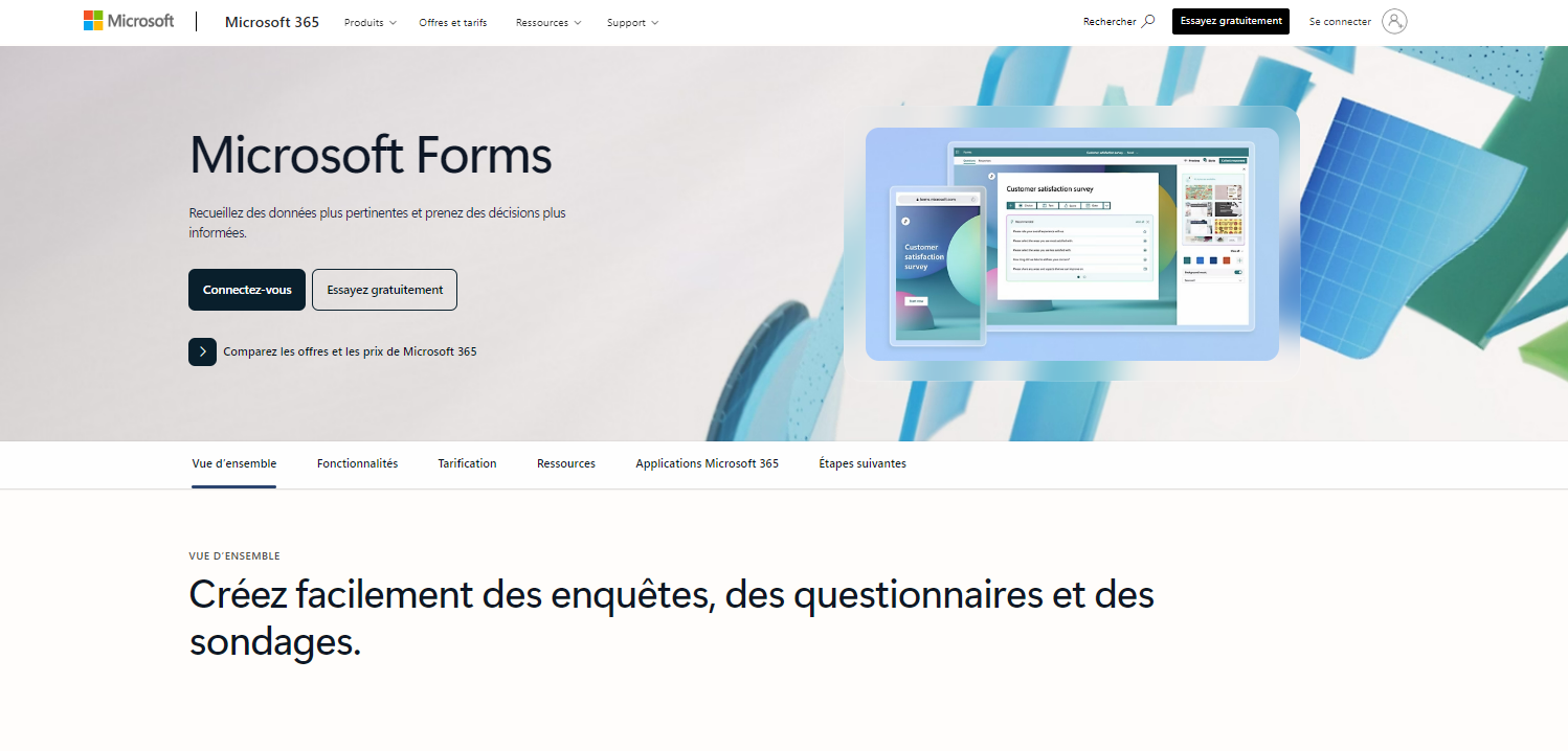 Page d’accueil Microsoft Forms
