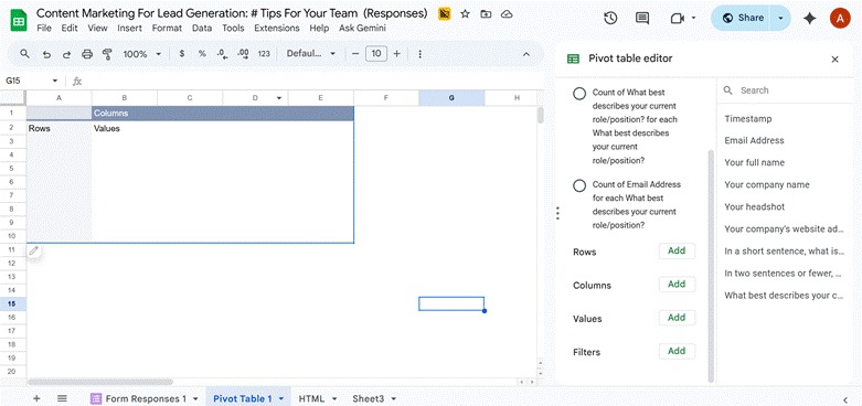 Google Forms Pivot Table Editor Customization Menu