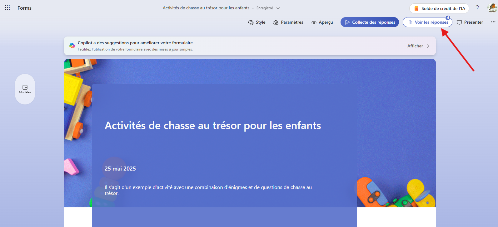 Bouton Voir les réponses dans Microsoft Forms