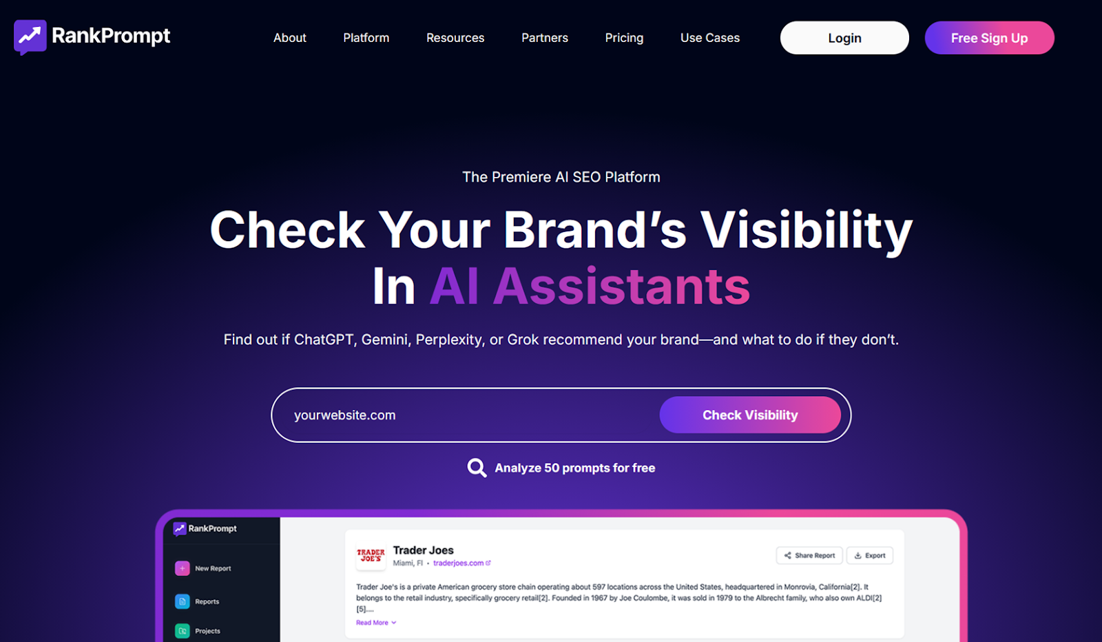 Screenshot of RankPrompt home page
