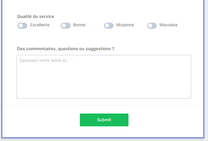 Capture d’écran d’une enquête alimentaire sur la qualité du service