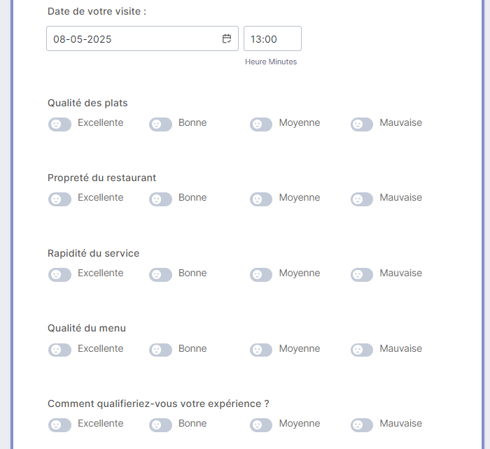 Capture d’écran des questions d’une enquête alimentaire