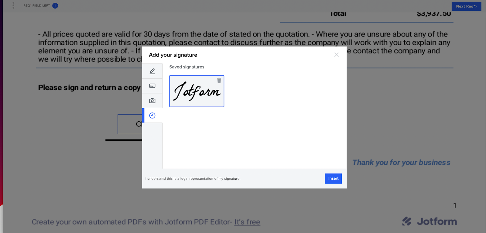 Hinzufügen der Unterschrift in Dropbox Sign