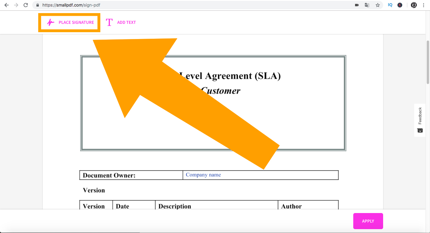 Klicken Sie auf „Signatur platzieren“ und fügen Sie sie an der gewünschten Stelle in das Dokument ein