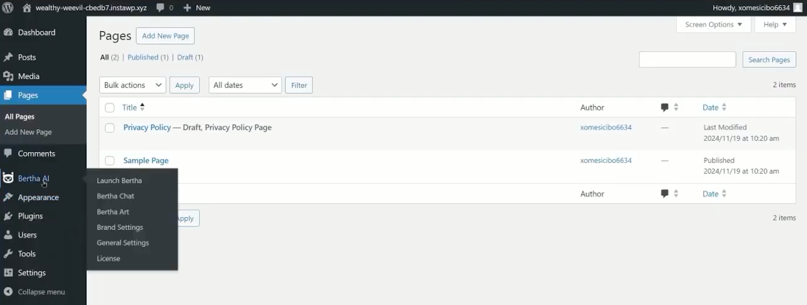 Plug-in Bertha AI pour WordPress