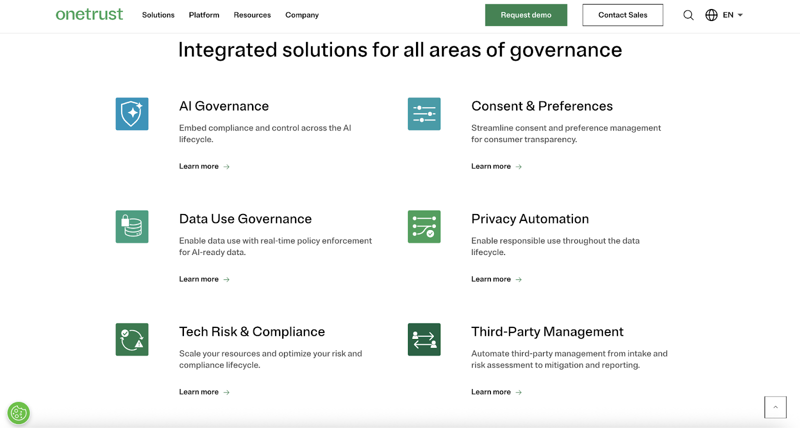 Screenshot of OneTrust landing page