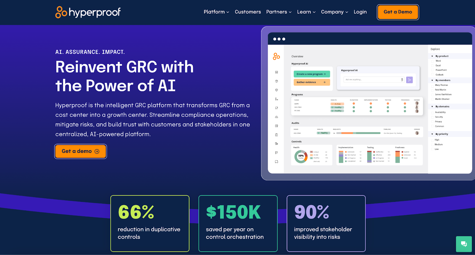 Screenshot of Hyperproof landing page