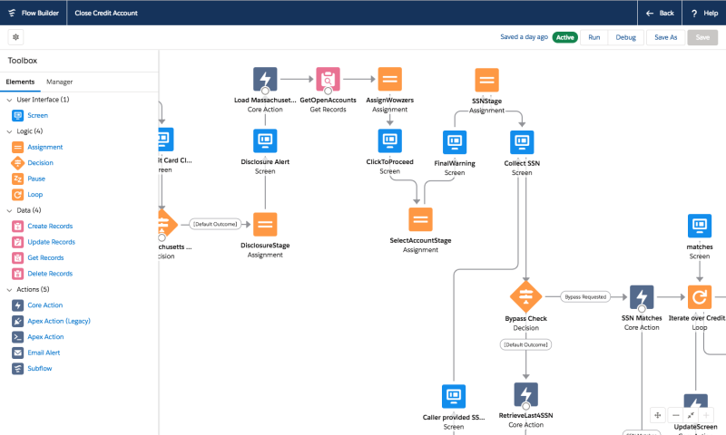 Screenshot of workflow builder of Salesforce