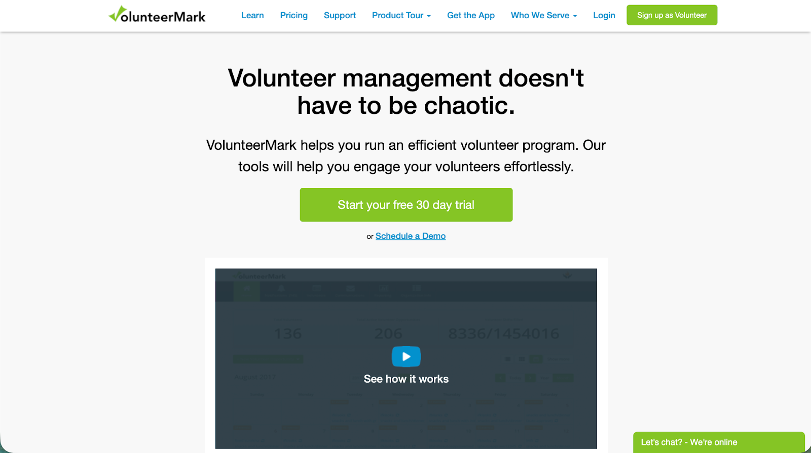 Screenshot of VolunteerMark landing page