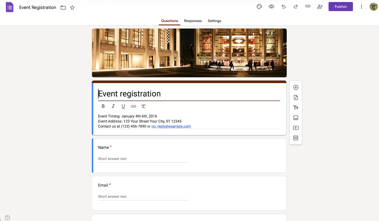 Screenshot of Google Forms interface