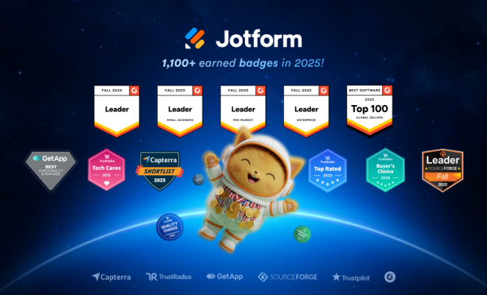 Jotform recibió más de 1,100 insignias de reseñas de usuarios en 2025 Image-1