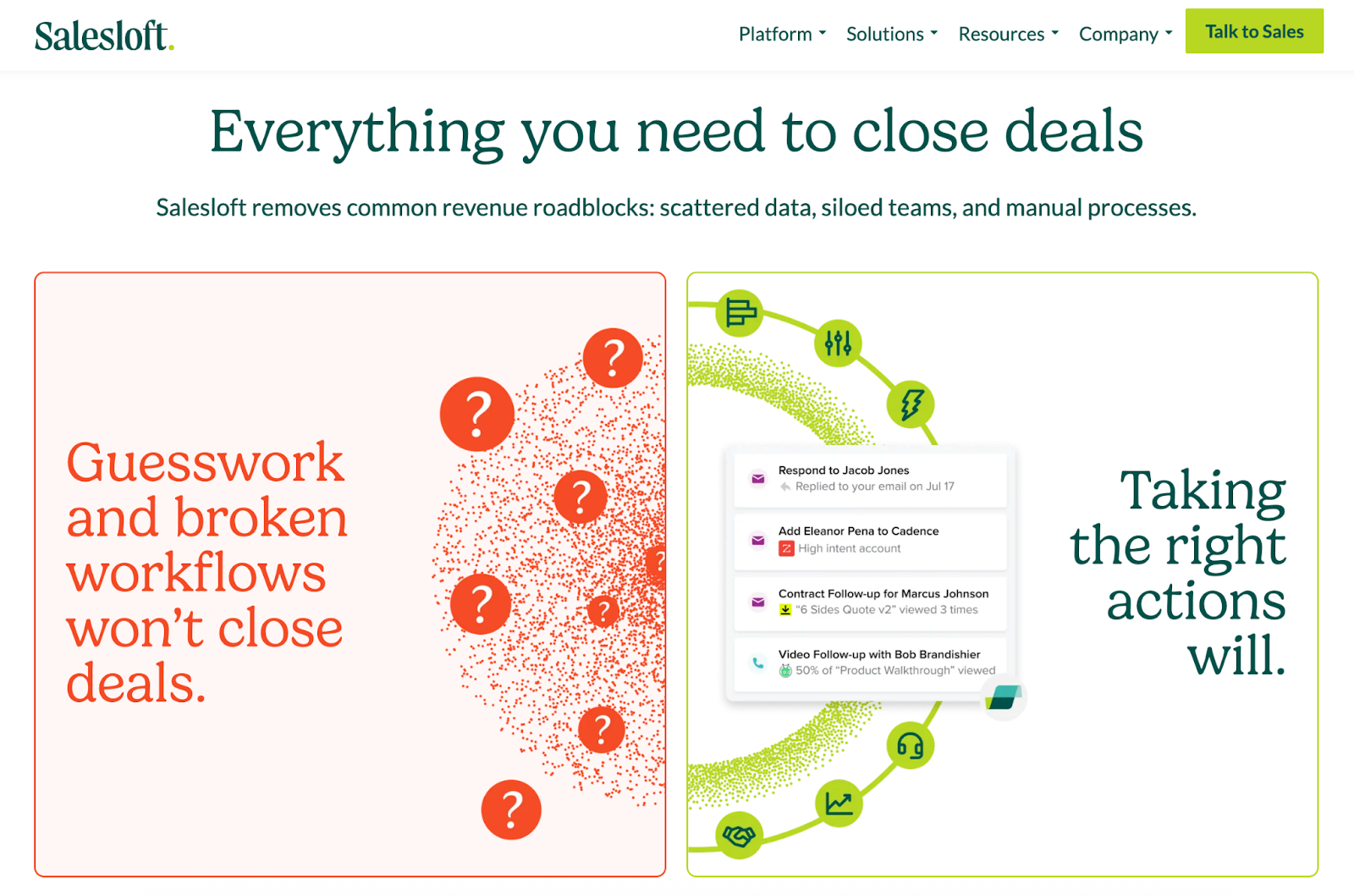 Screenshot of Salesloft landing page