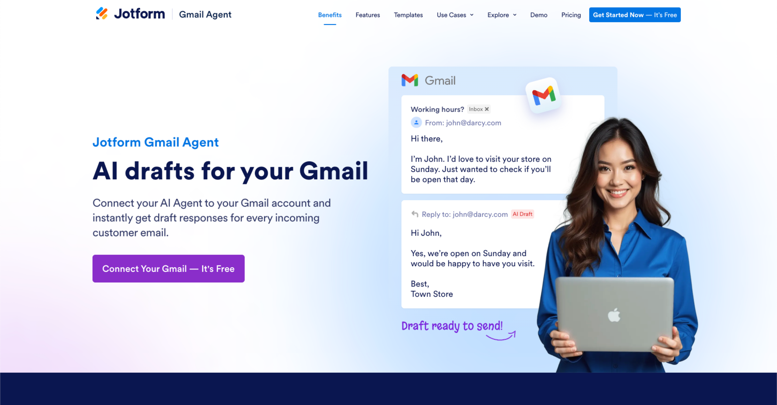 Jotform Gmail Agent Landing Page