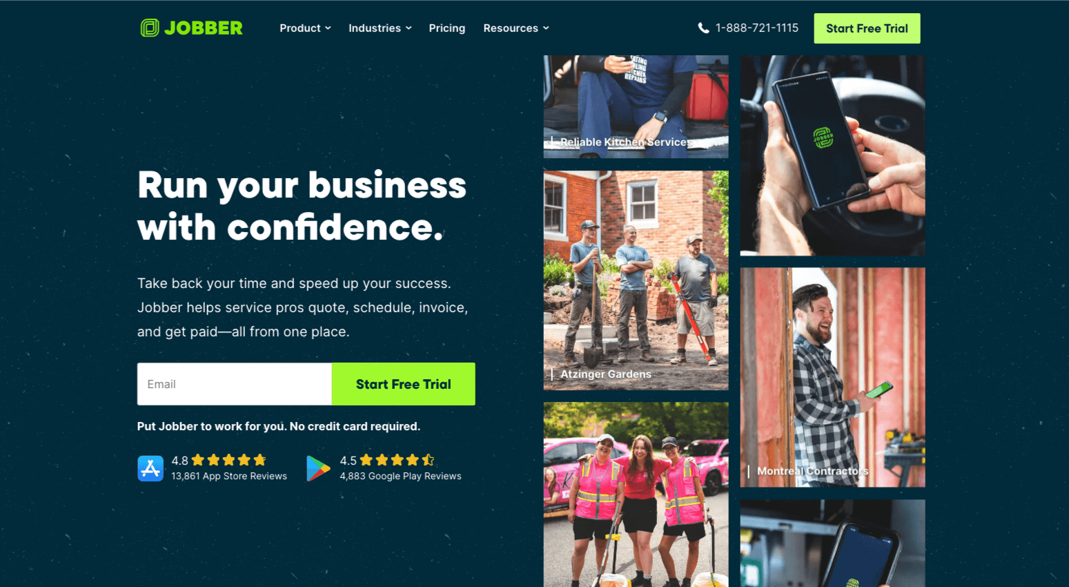 Screenshot of Jobber landing page