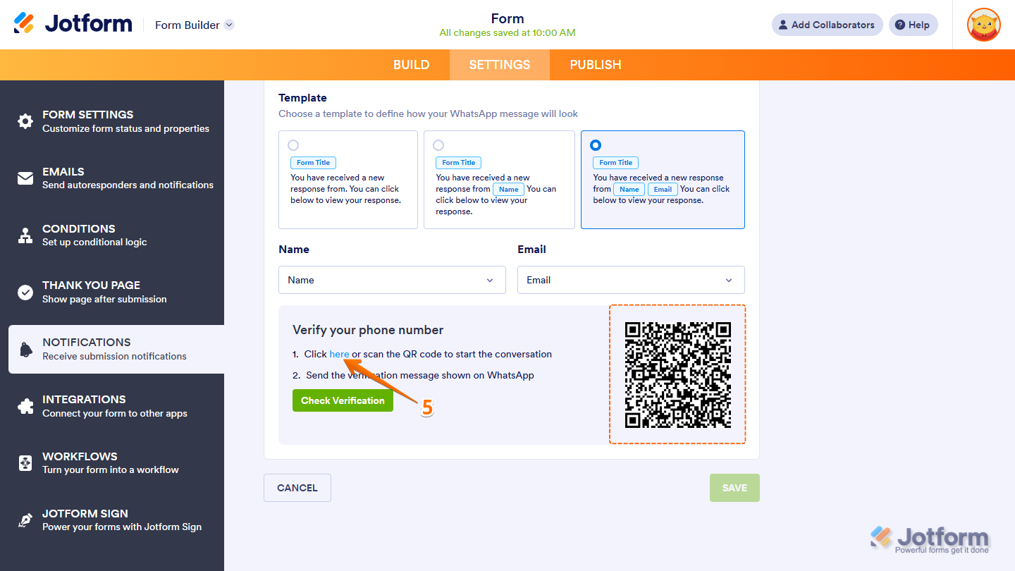 Scan QR and verify by web or desktop app in the WhatsApp Notification settings