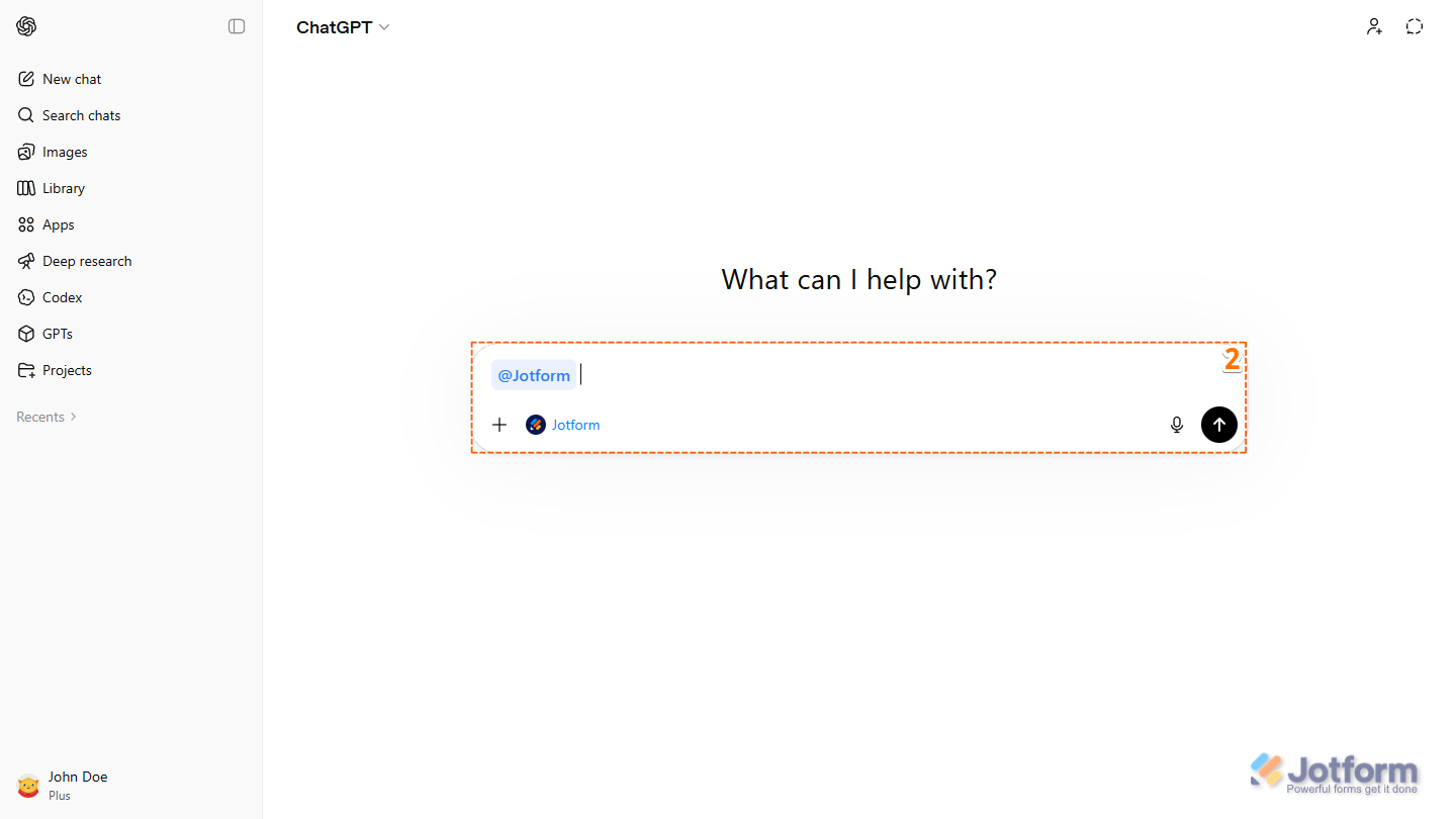 Jotform mention tag in the ChatGPT prompt box