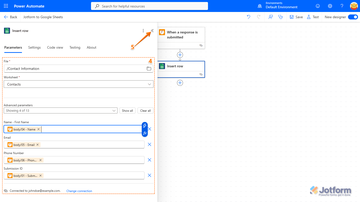 Action configuration in Microsoft Power Automate