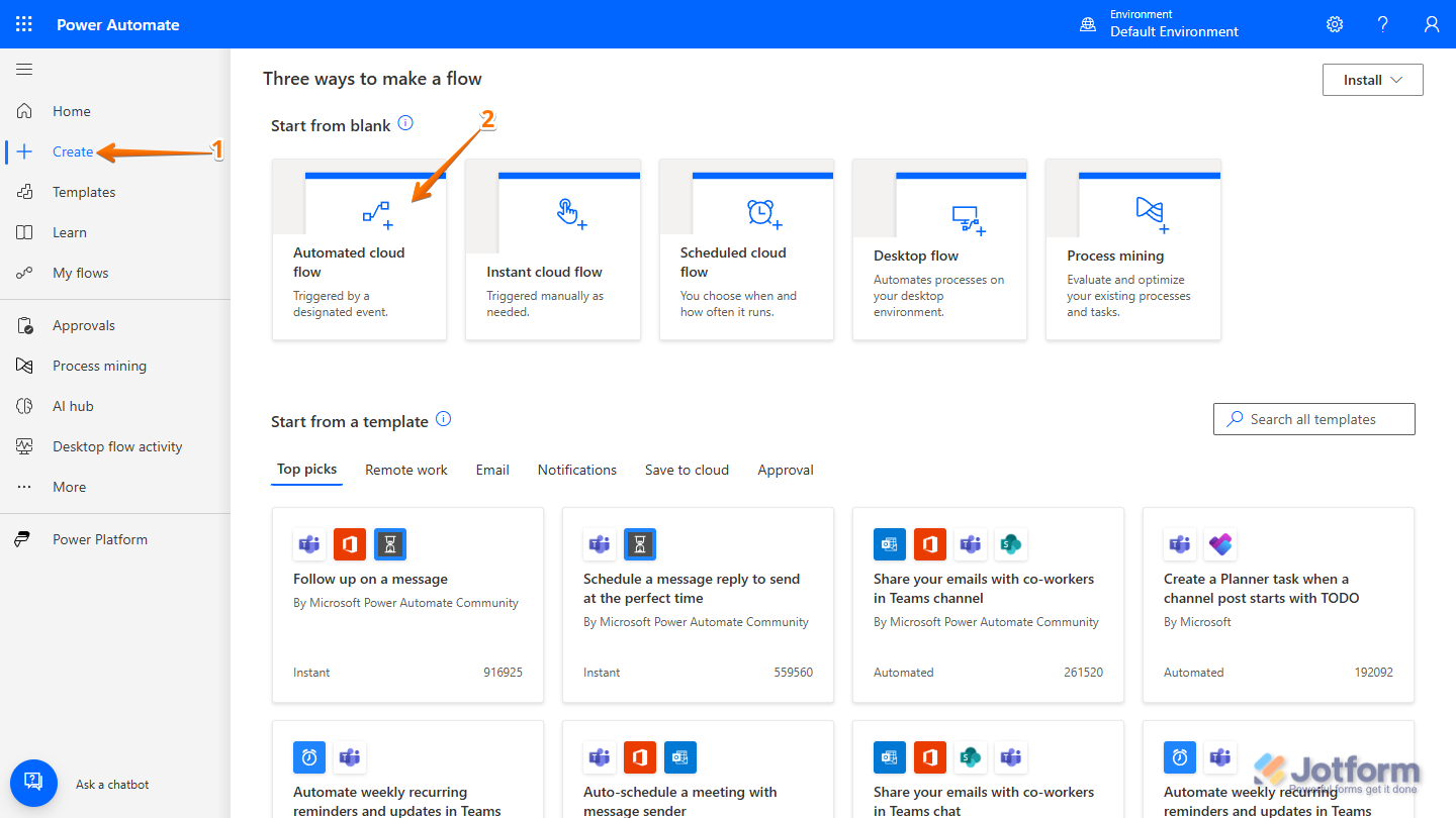 Automated Cloud Flow option in Create Flow of Microsoft Power Automate