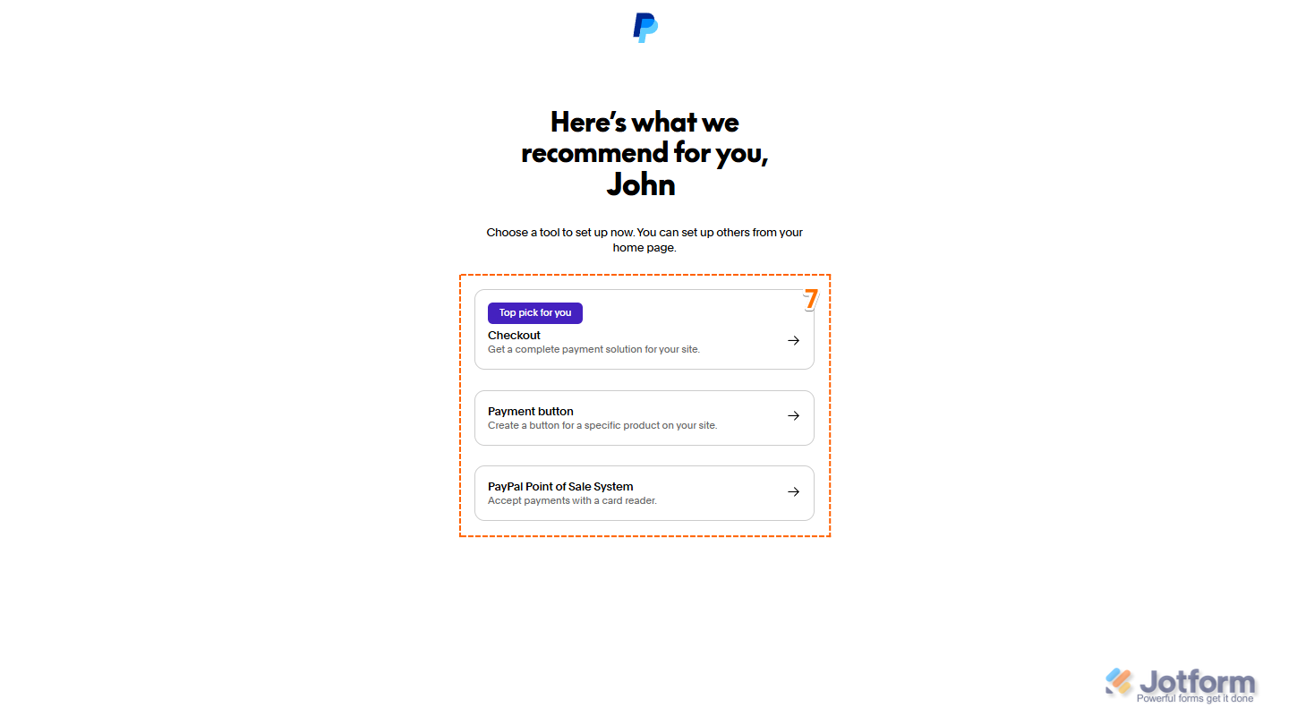 Select tool in PayPal's signup flow