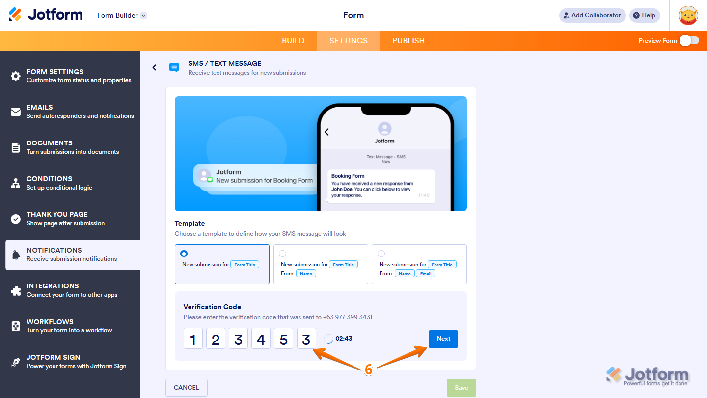 Now, enter the Verification Code sent to your phone number and click on Next