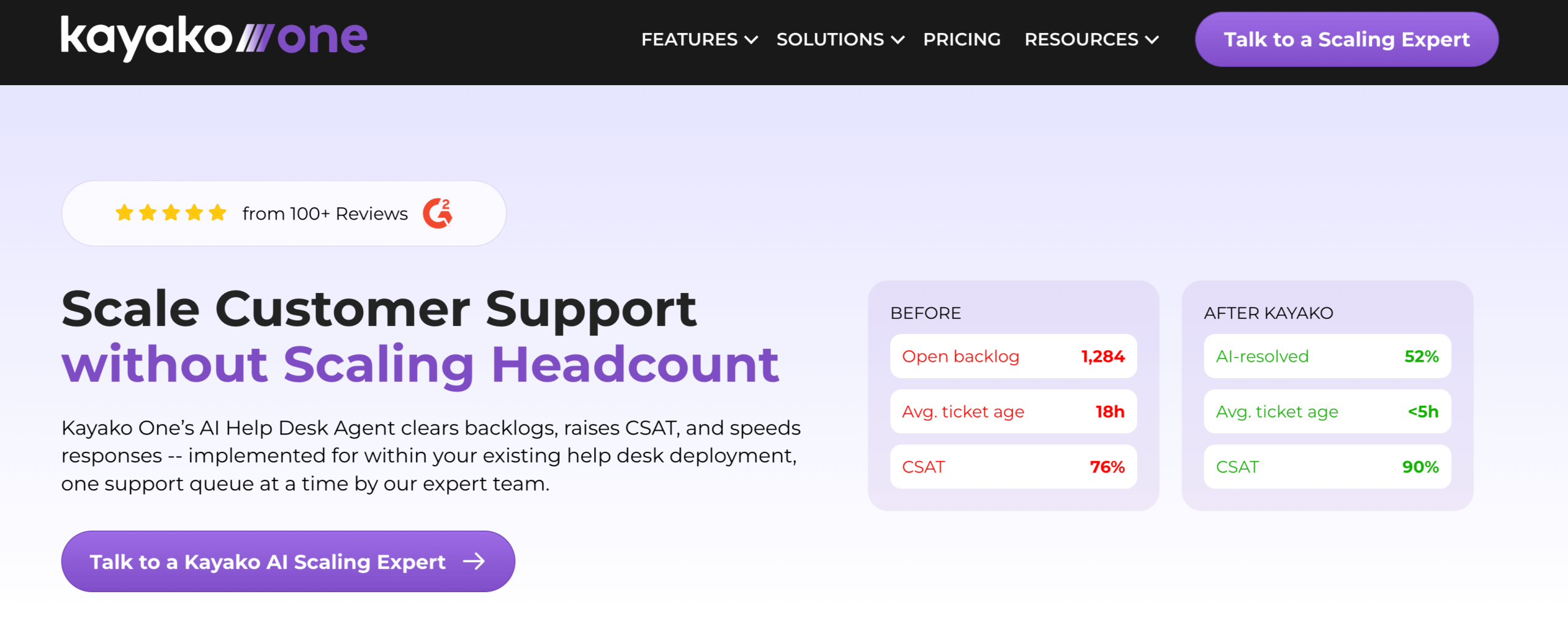 Screenshot of Kayako landing page
