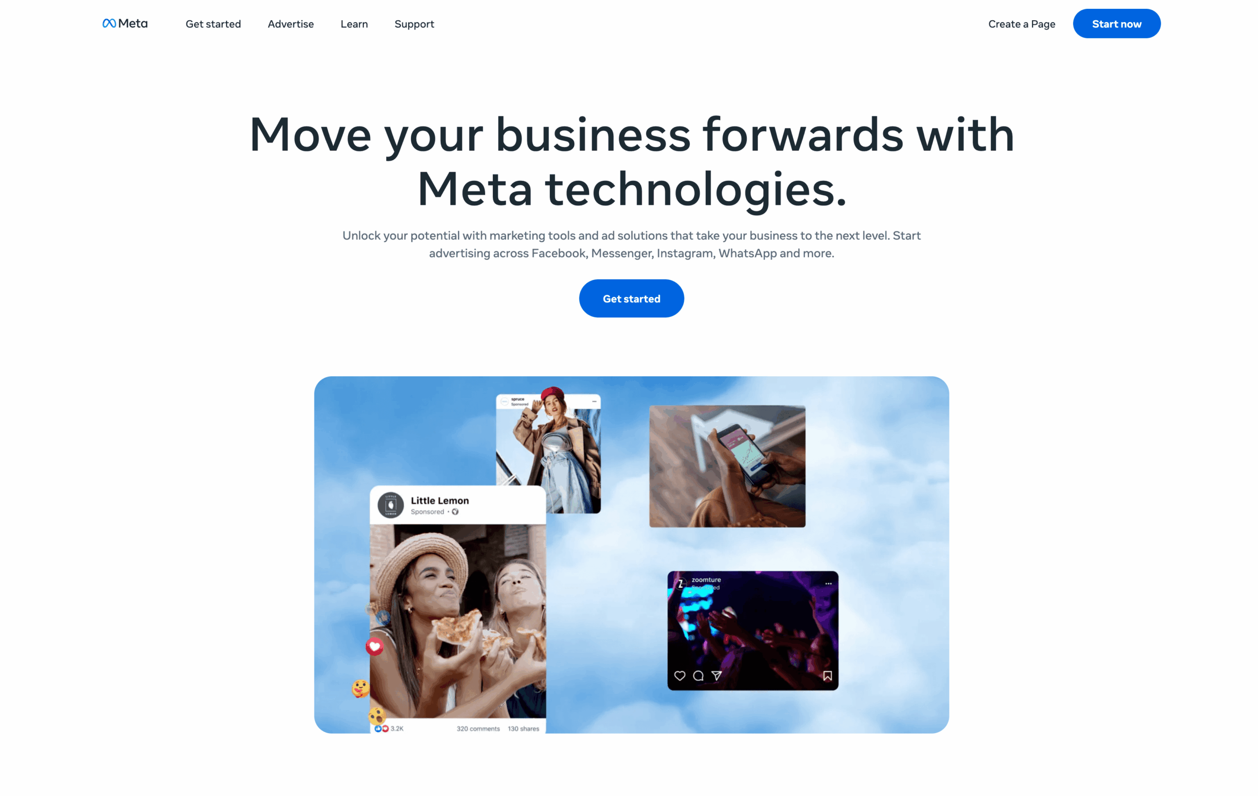 Meta ads açılış sayfasının ekran görüntüsü