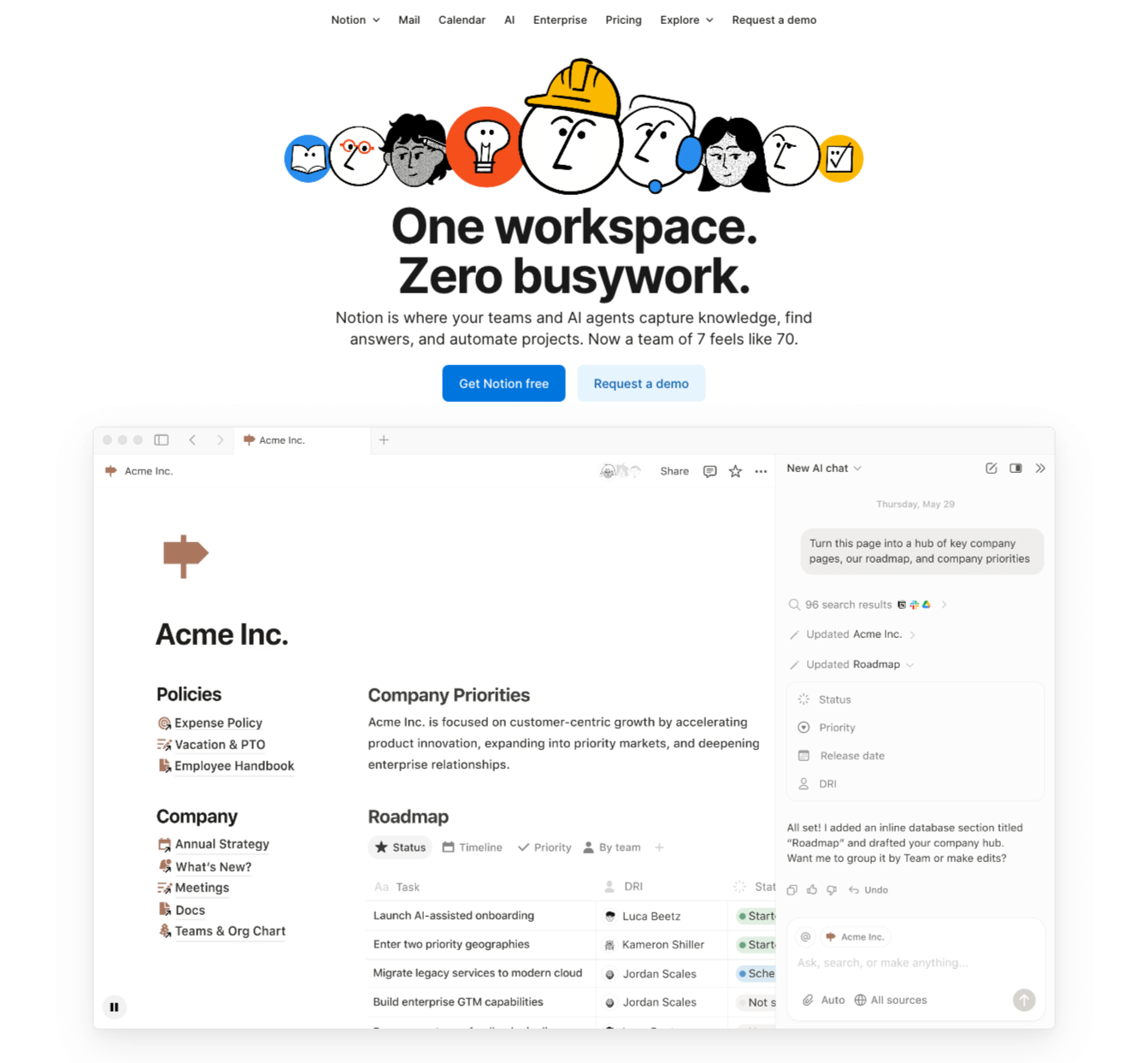 Screenshot of Notion landing page