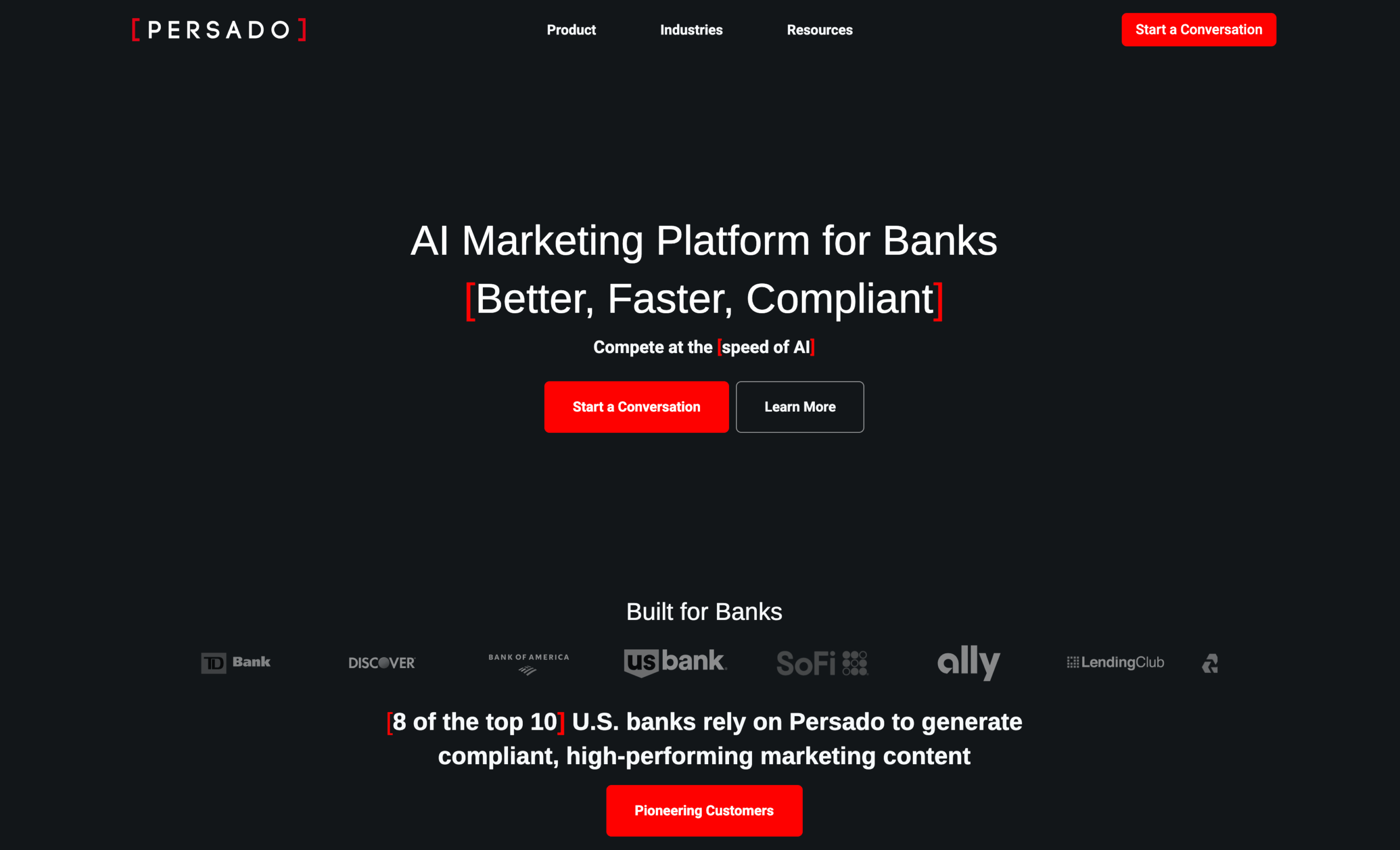 Persado açılış sayfasının ekran görüntüsü