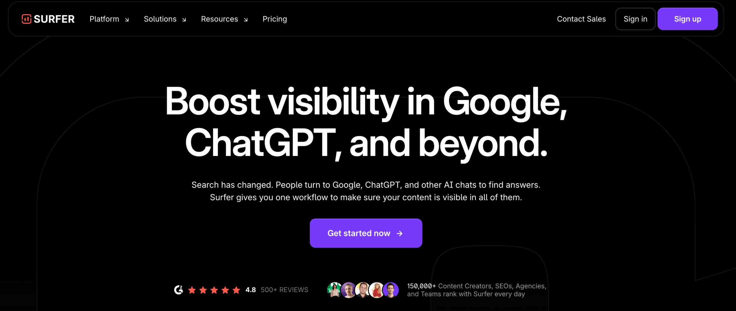 Surfer açılış sayfasının ekran görüntüsü