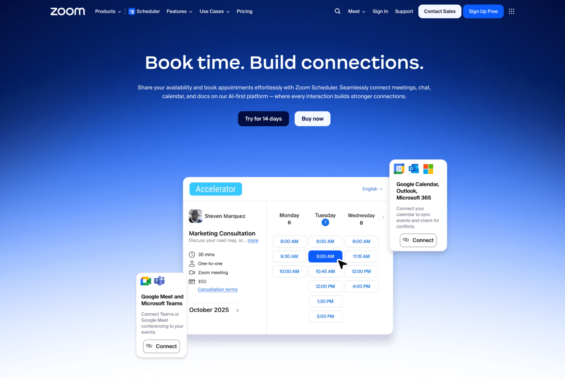 Screenshot of Zoom Scheduler's landing page