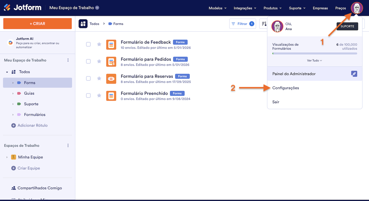 Acessando Configurações da Conta