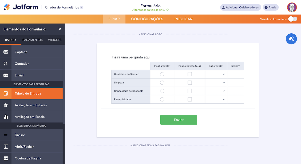 Adicionando Elemento Tabela de Entrada