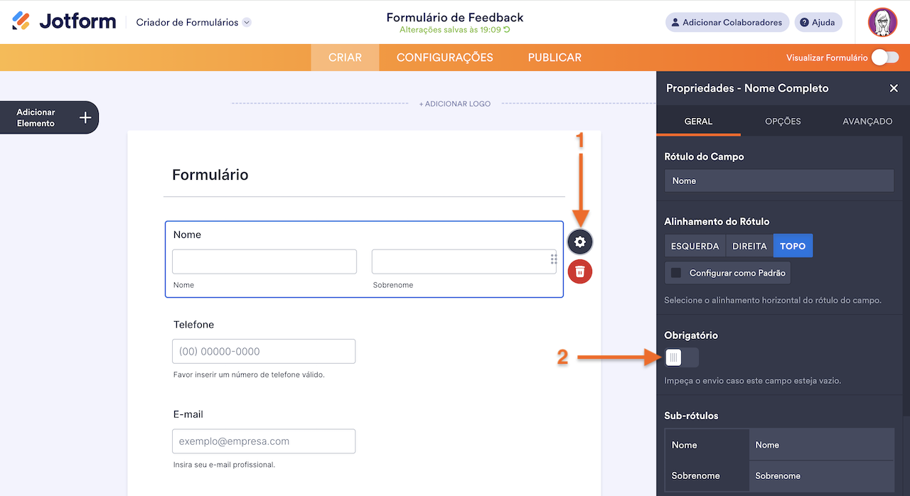 Tornando Obrigatório no Menu de Propriedades