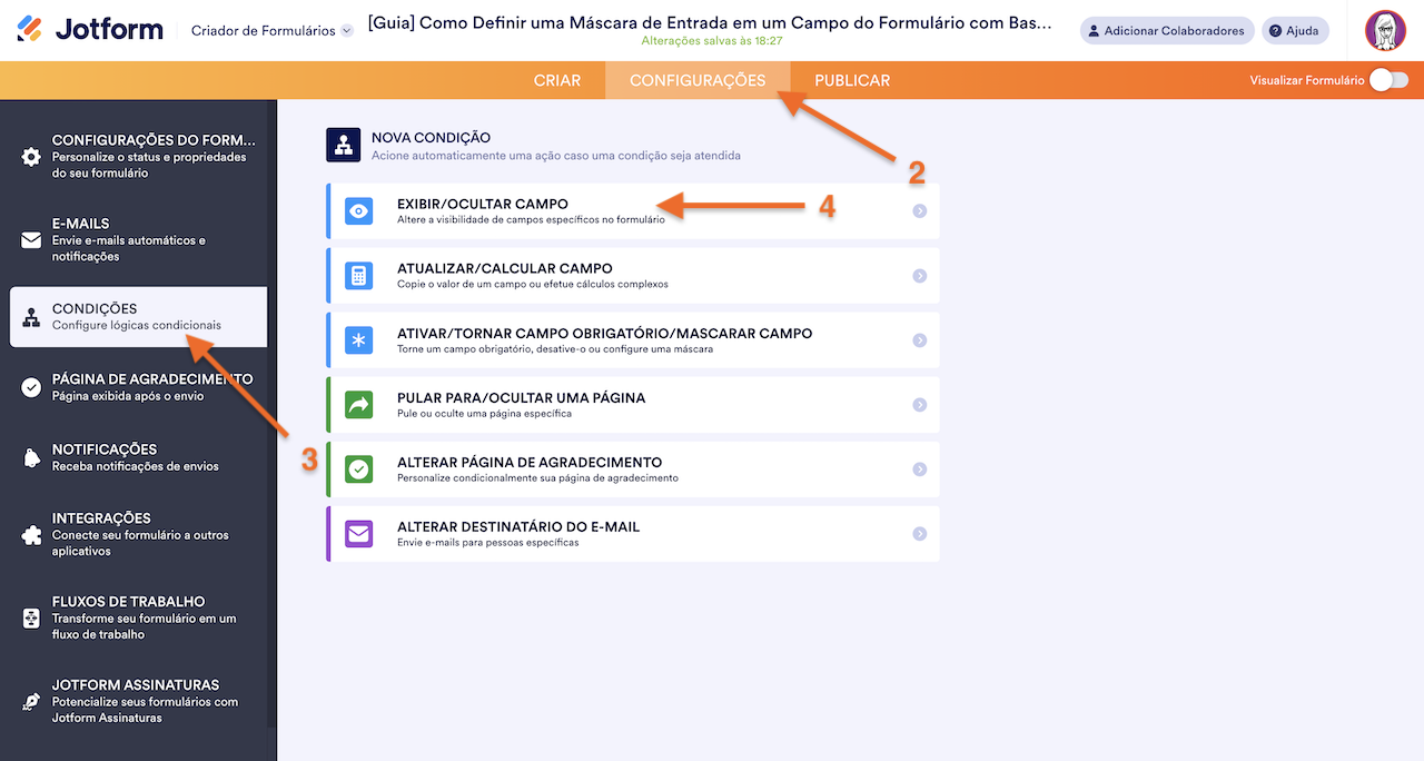 Acessando o Menu Condições