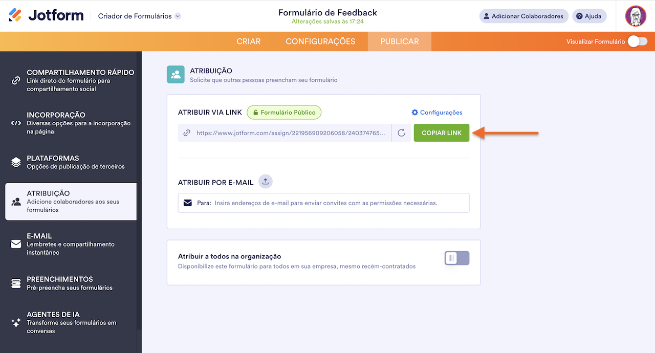 Atribuição via Link