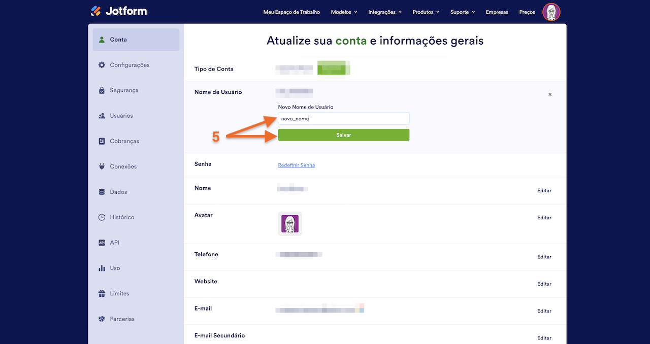 Escolhendo o Novo Nome de Usuário