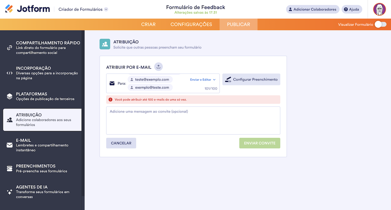 Limite de Responsáveis