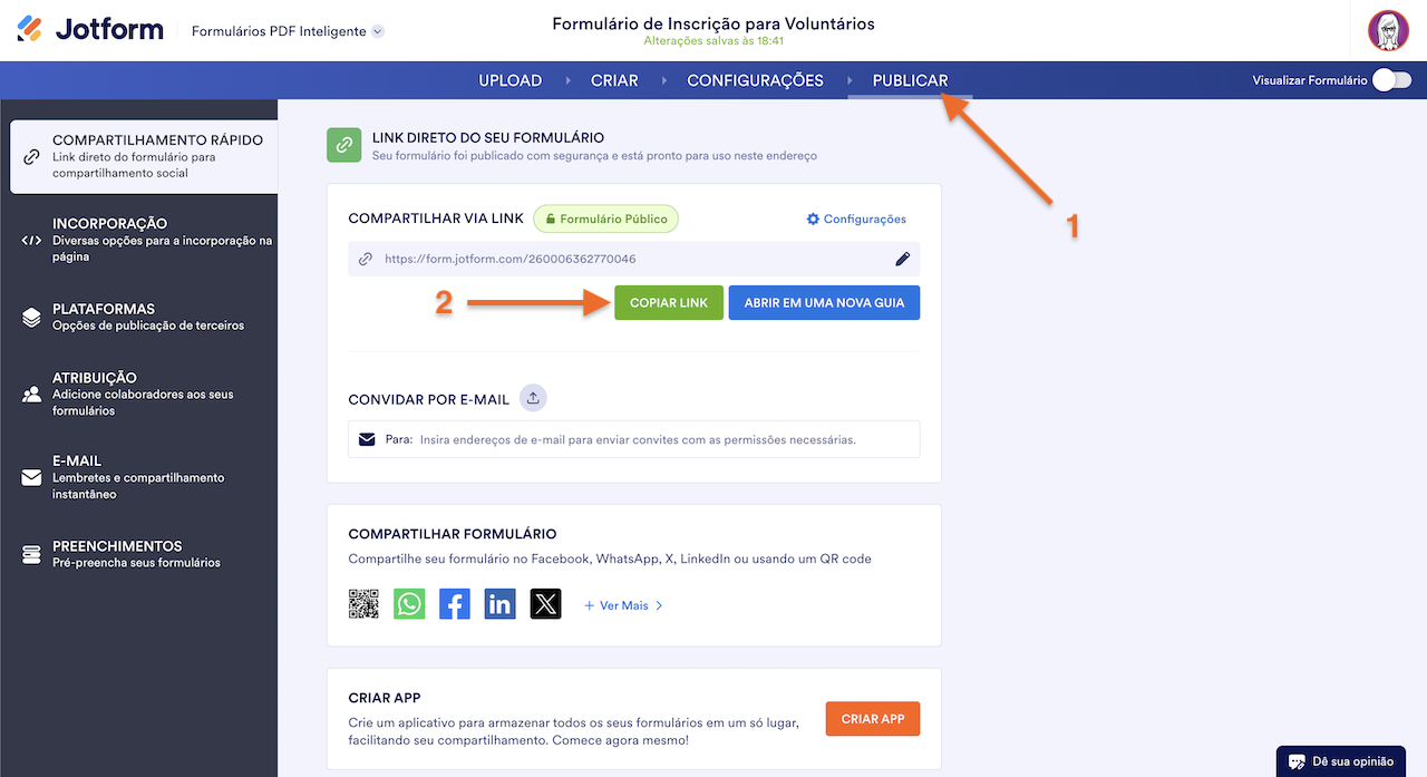 Copiando Link do Formulário