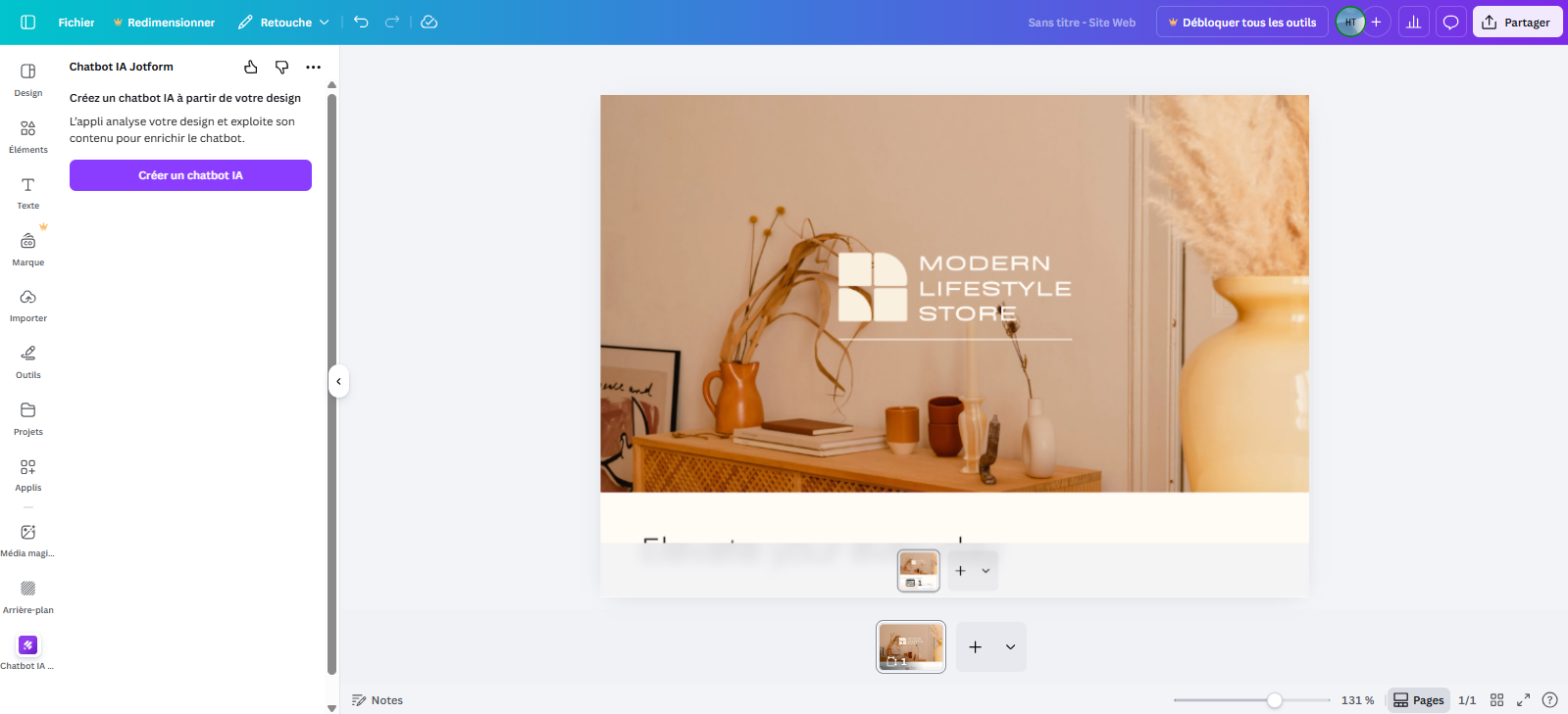 Capture d'écran de la page Chatbot IA Jotform dans la bibliothèque de l'application Canva