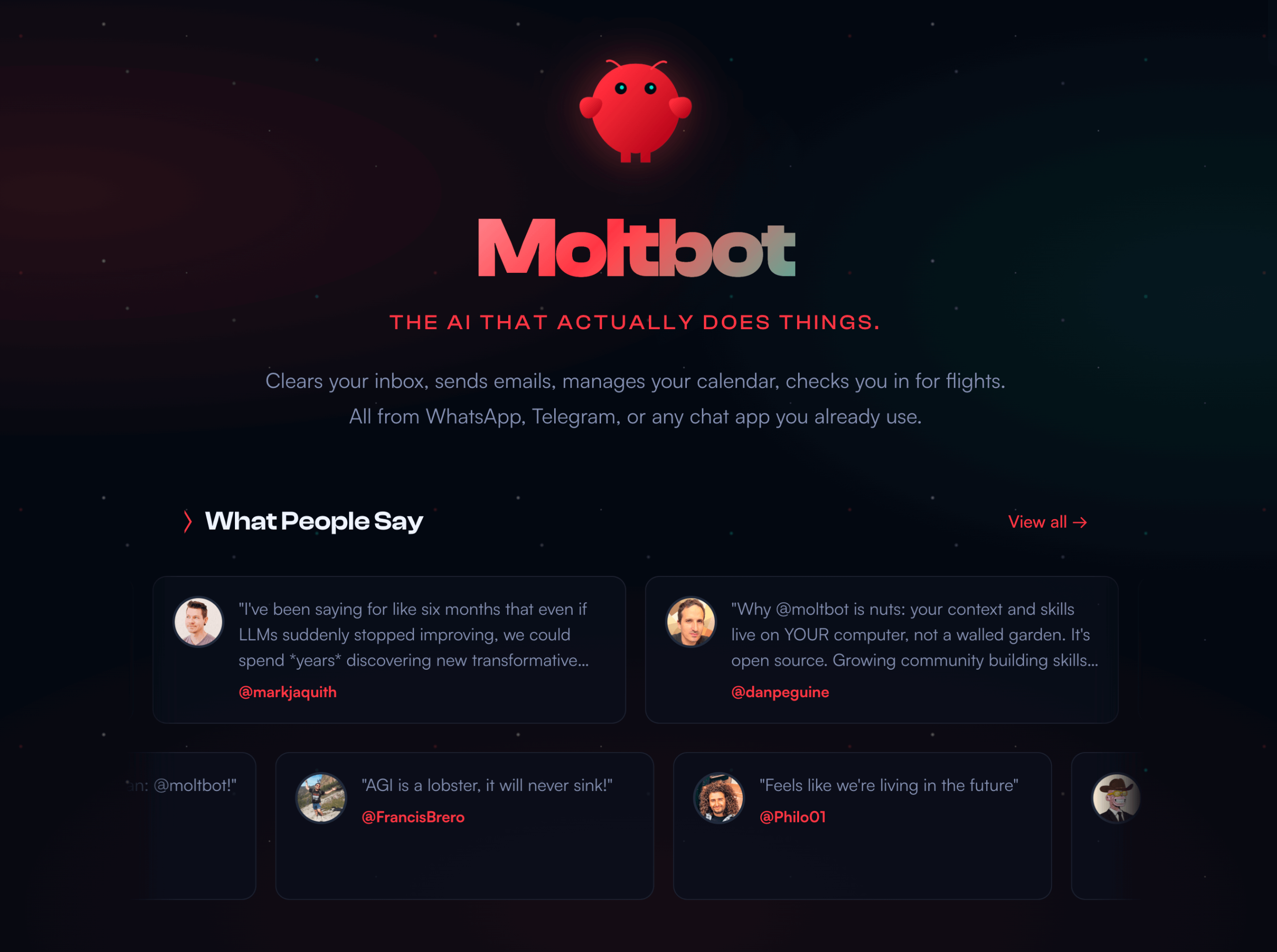 Screenshot of Moltbot's landing page
